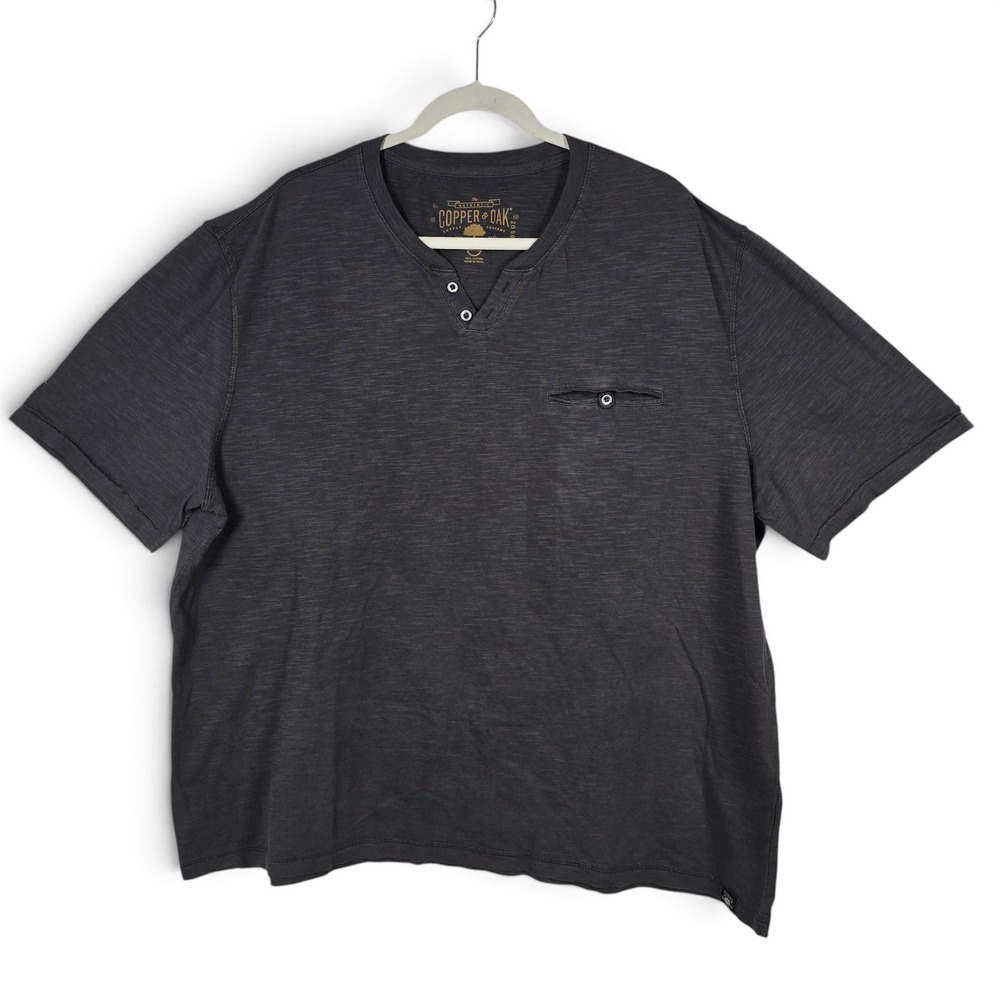 Copper & Oak T-Shirt Mens XXXL Henley Dark Gray Pocket Casual Cotton Soft Comfy